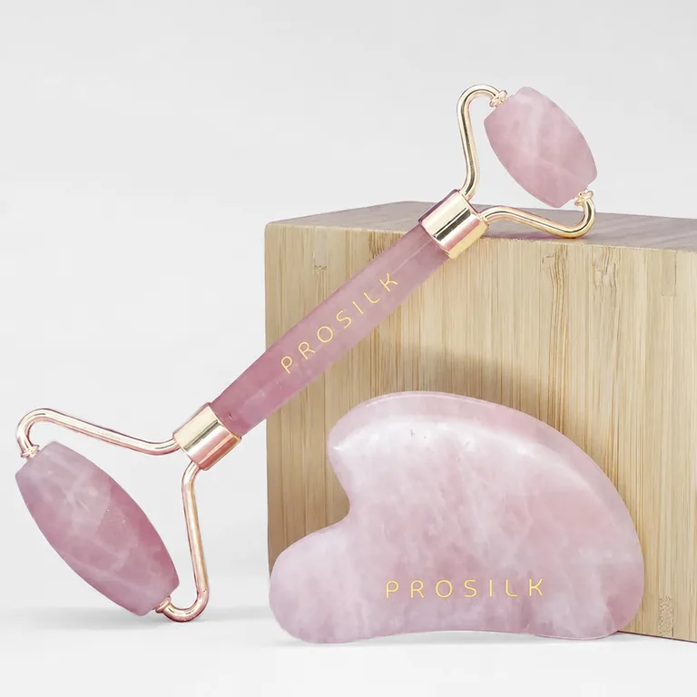 Gua Sha og Jade Roller i rosenkvarts